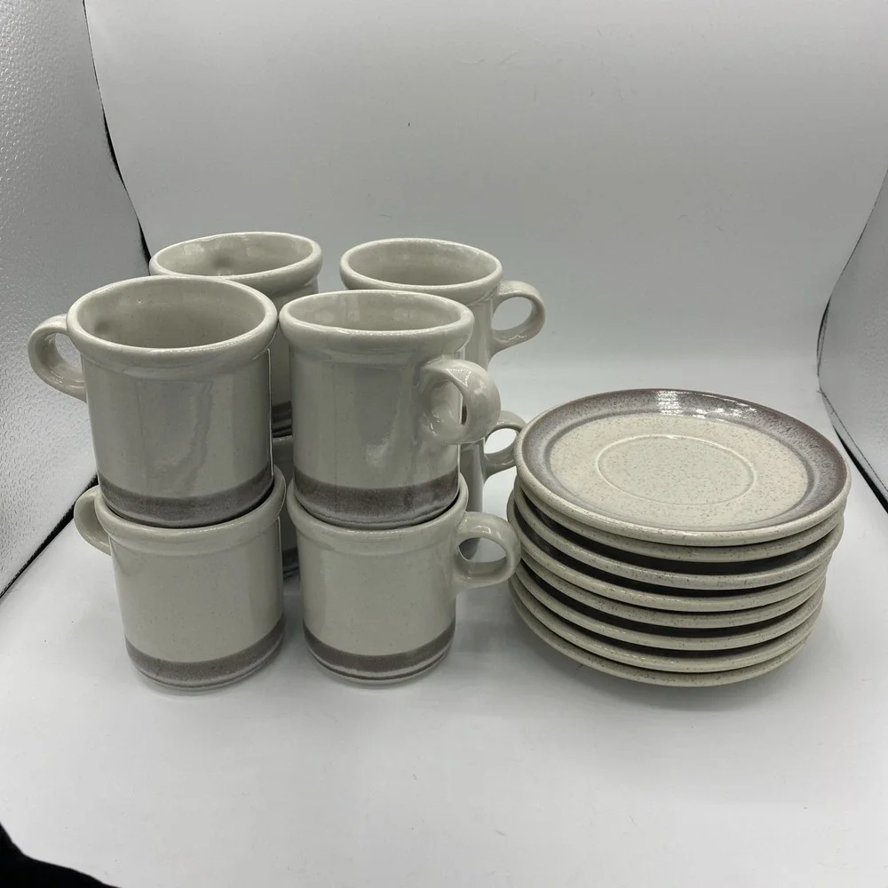 Vintage McCoy Lancaster Colony Corp Drip Glaze Mugs And Plates 1970 Set 16 Stone